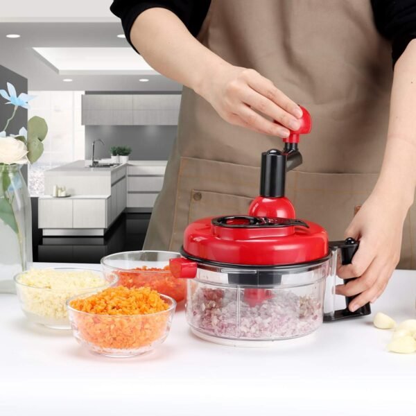 Green Star Quick Hand Mixer/Blender, Onion Chopper Food Chopper - Hand Crank Food Processor With Egg Separator For Chopping Peppers, Vegetables, Nuts, Fruits, Salads, Red Manual chopper/Mixer Blender - Image 4