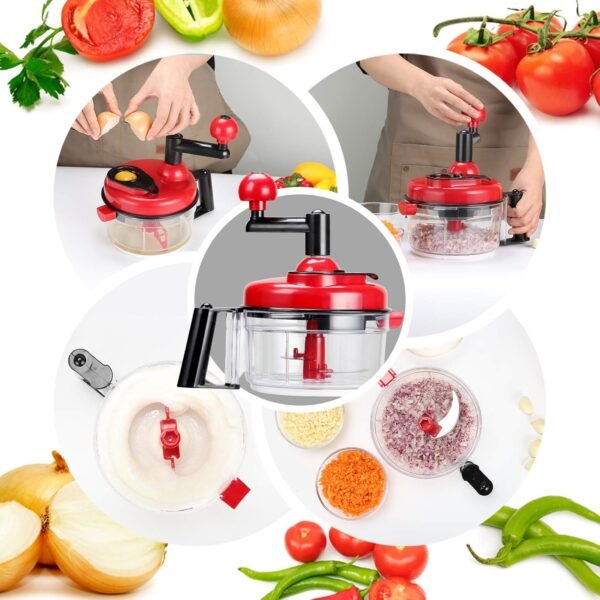 Green Star Quick Hand Mixer/Blender, Onion Chopper Food Chopper - Hand Crank Food Processor With Egg Separator For Chopping Peppers, Vegetables, Nuts, Fruits, Salads, Red Manual chopper/Mixer Blender - Image 3