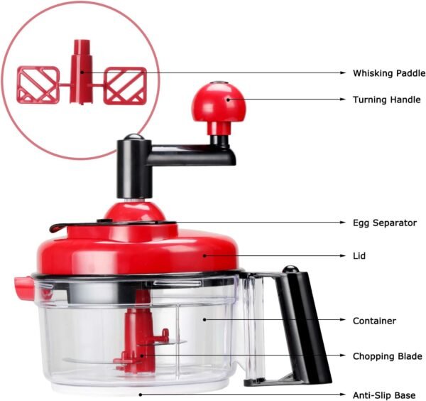 Green Star Quick Hand Mixer/Blender, Onion Chopper Food Chopper - Hand Crank Food Processor With Egg Separator For Chopping Peppers, Vegetables, Nuts, Fruits, Salads, Red Manual chopper/Mixer Blender - Image 2