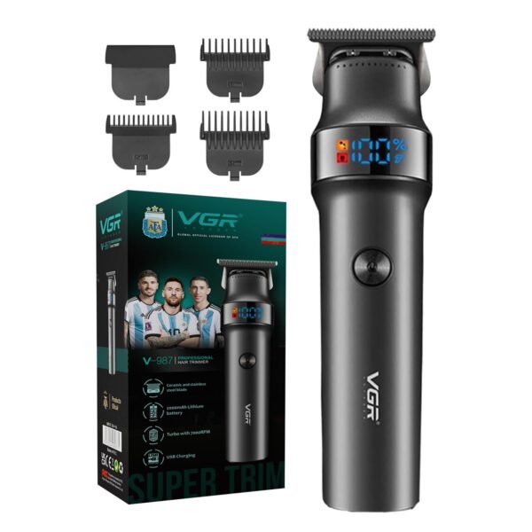 Original VGR V 987 Hair Trimmer Professional Digital Display Turbo function Zero Cutting Cordless Pro Self Haircut Hair Clipper Stainless steel & Ceramic Blade
